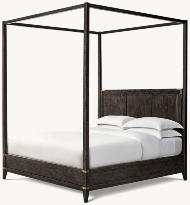 Cayden Campaign Panel Canopy Bed with Corner Brackets RH