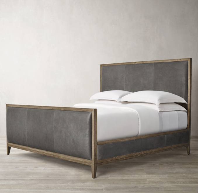 Cayden Campaign Leather Panel Bed With Footboard