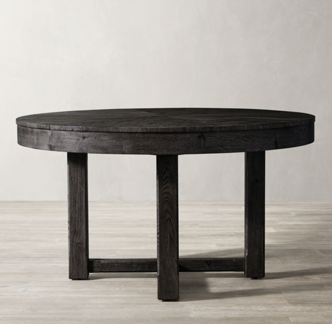 Cayden Campaign Round Jupe Extension Dining Table