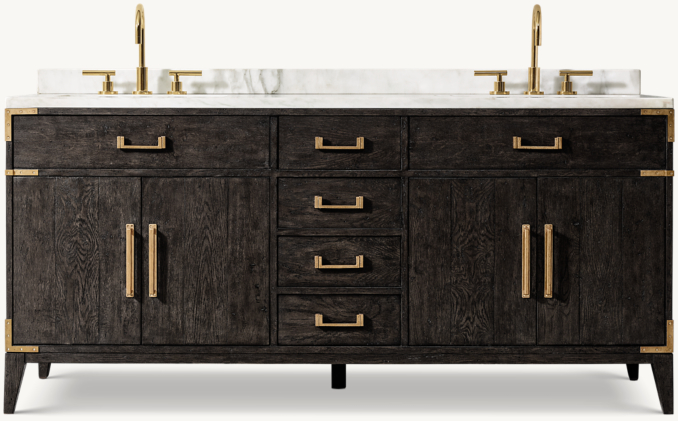Front view of Cayden Campaign Double Vanity With Corner Brackets 