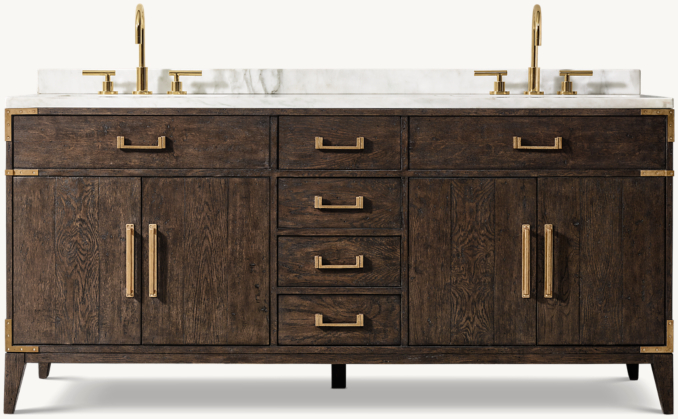 Front view of Cayden Campaign Double Vanity With Corner Brackets 
