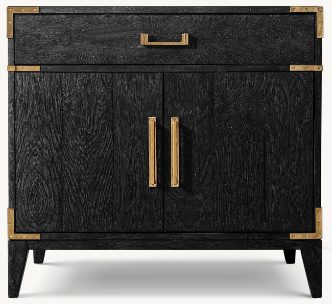 Front view of Cayden Campaign Single Vanity Base With Corner Brackets 