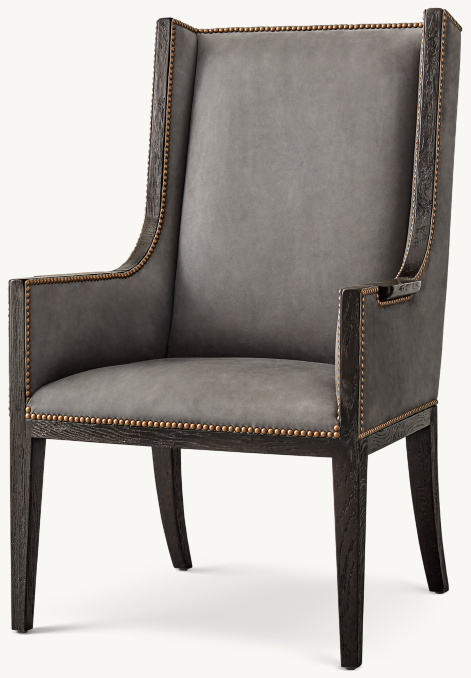 Three Quarter view of Ames Leather Dining Armchair 