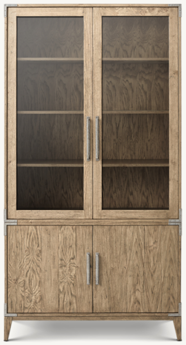 Cayden Campaign Glass Double-Door Sideboard & Hutch | RH