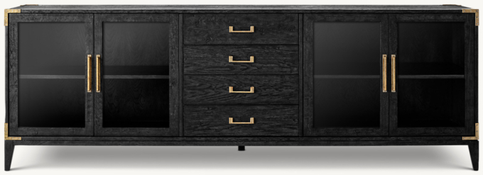 Cayden Campaign Glass 4-Door Sideboard With Drawers