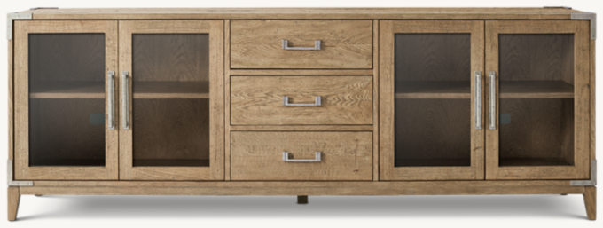 Cayden Campaign Glass 4-Door Media Console With Drawers
