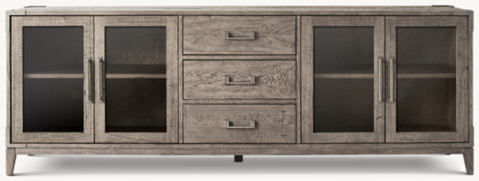 Cayden Campaign Glass 4-Door Media Console With Drawers