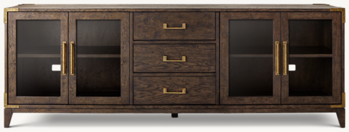 Cayden Campaign Glass 4-Door Media Console With Drawers