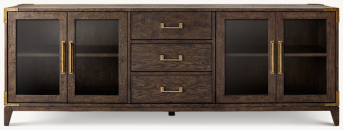 Cayden Campaign Glass 4-Door Media Console With Drawers