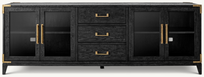 Cayden Campaign Glass 4-Door Media Console With Drawers
