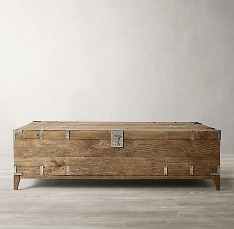 Cayden Campaign Trunk Coffee Table, Trunk Concrete Storage Coffee Table