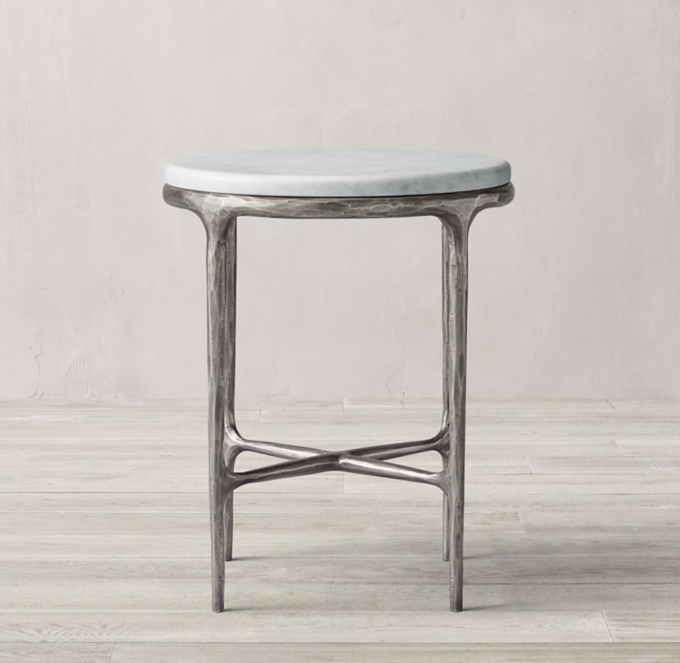 Thaddeus Forged Pewter Marble Round Side Table