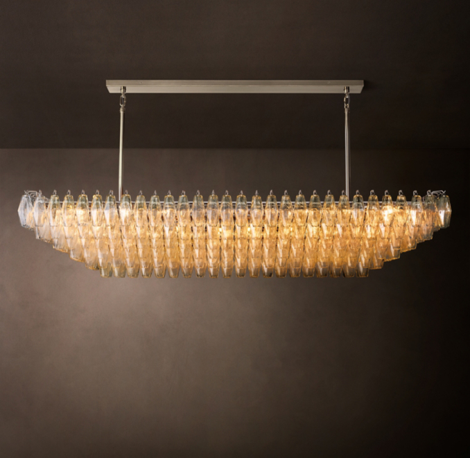 74" chandelier shown in Satin Nickel.