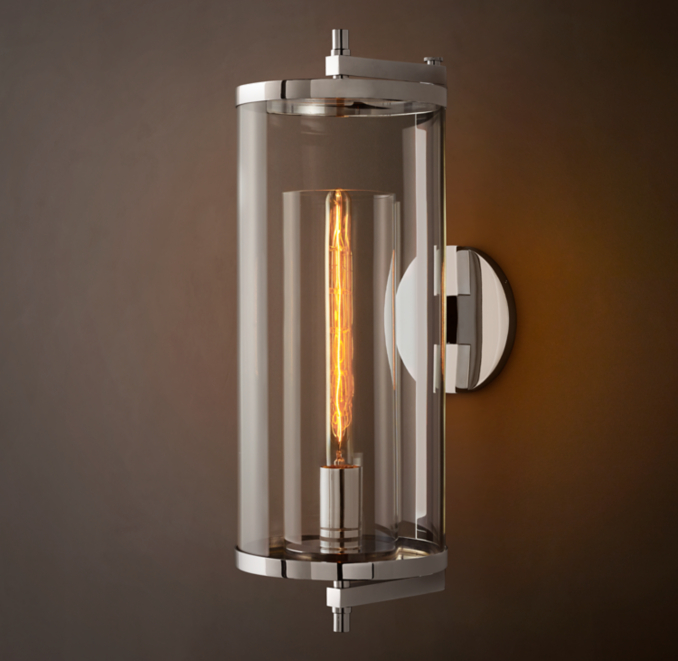 23" sconce shown in Polished Chrome with clear glass shade.