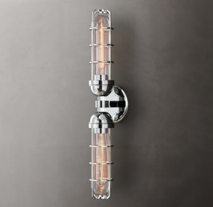 Vue de trois quarts - Vicomte - Applique linéaire - Chrome poli