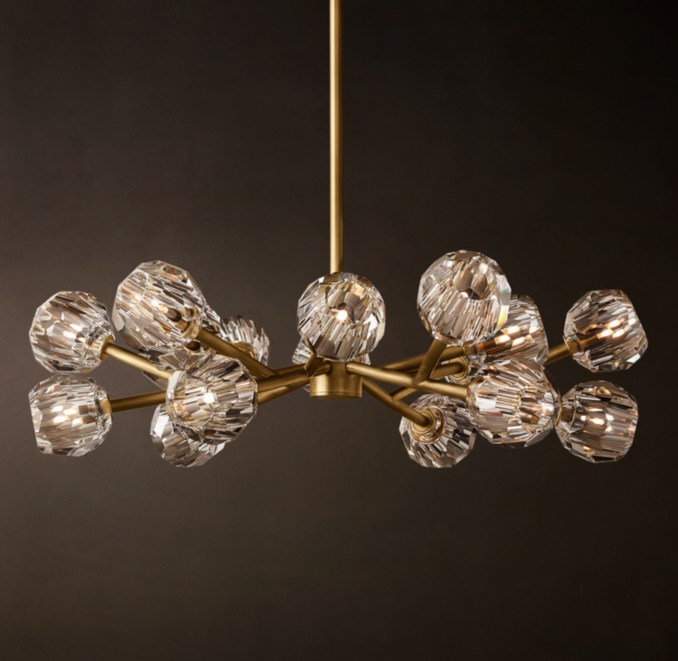 36" chandelier shown in Lacquered Burnished Brass.