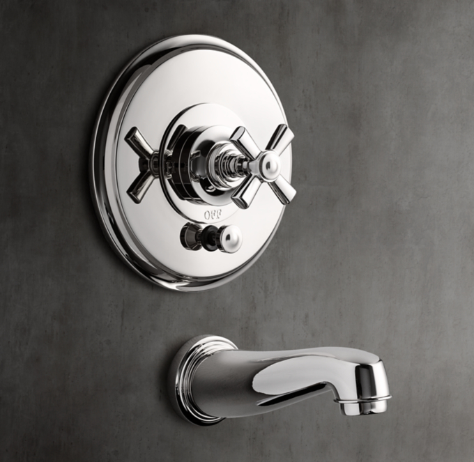 Grafton Cross-Handle Balanced-Pressure Tub & Shower Valve & Trim Set with Bath Spout