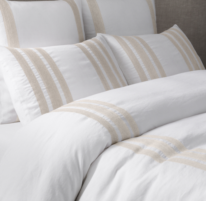 Embroidered Boucle Stripe Linen Duvet Cover