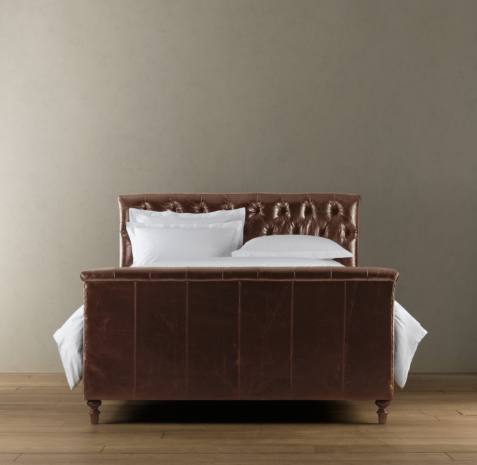 Chesterfield Leather Panel Bed With Footboard