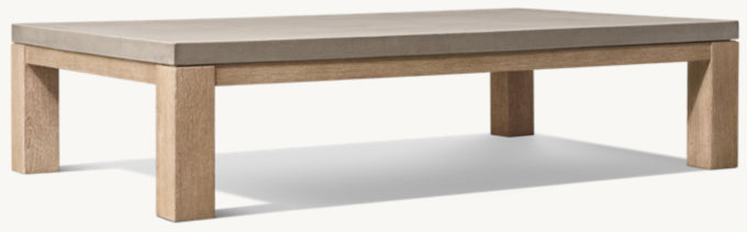 Belgian Trestle Concrete Teak Rectangular Coffee Table