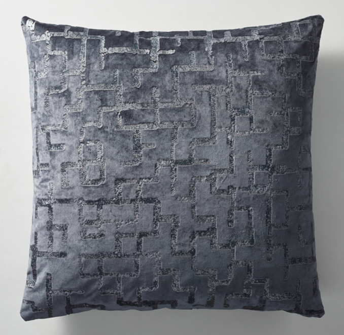 Overhead view of Ratti Hand-Screened Velvet Geometric Pillow Cover - Square 