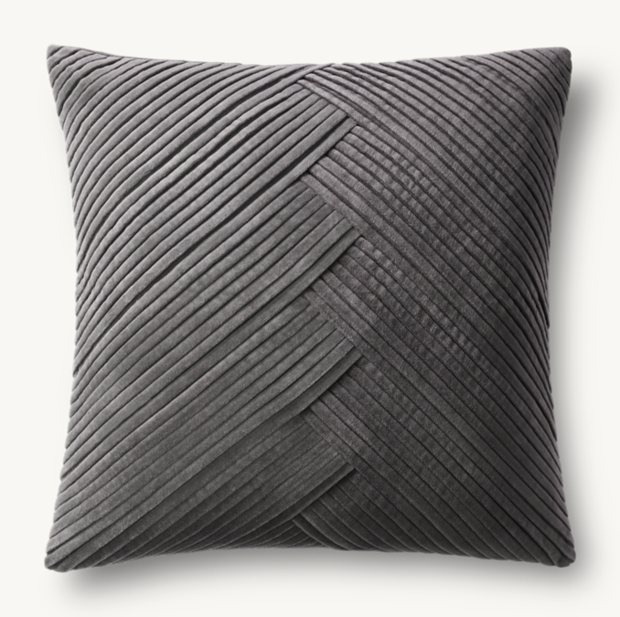 Overhead view of Tucked Cotton Velvet Chevron Pillow Cover - Square 