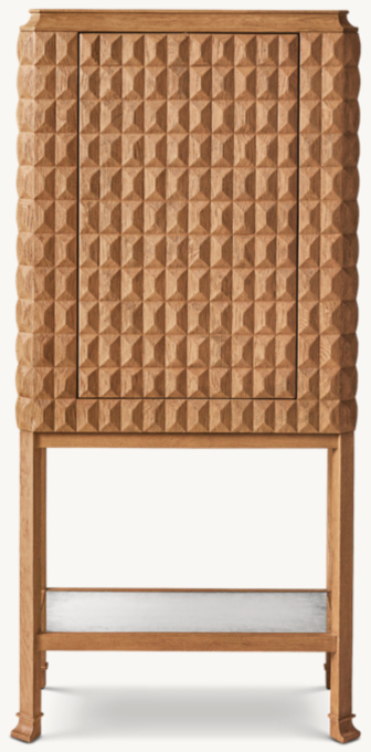 Italian Geometric Oak Bar Cabinet - Tall