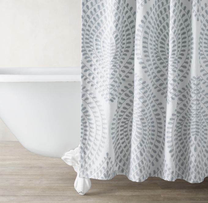 Palmette Embroidered Linen Shower Curtain RH