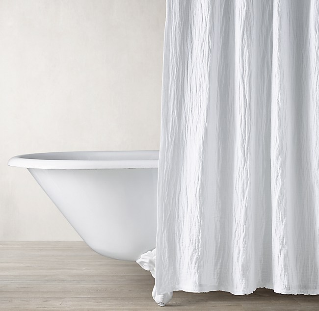 Italian Crinkled Linen Cotton Shower, White Linen Shower Curtain