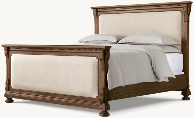 Cama con cabecero y pie de cama tapizados en tela St. James