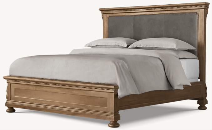 Three Quarter view of St. James Leather Panel Bed 