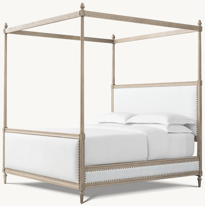 Three Quarter view of Maison Fabric Panel Canopy Bed With Footboard 