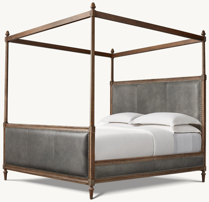 90&#34;H bed shown in Italian Berkshire Pewter with Antiqued Coffee finish.