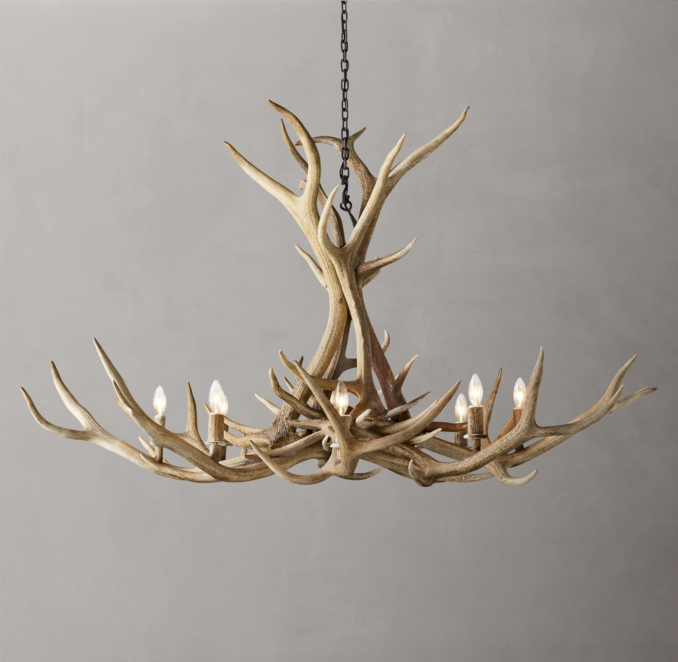 Front view of Natural Antler Chandelier 60" 