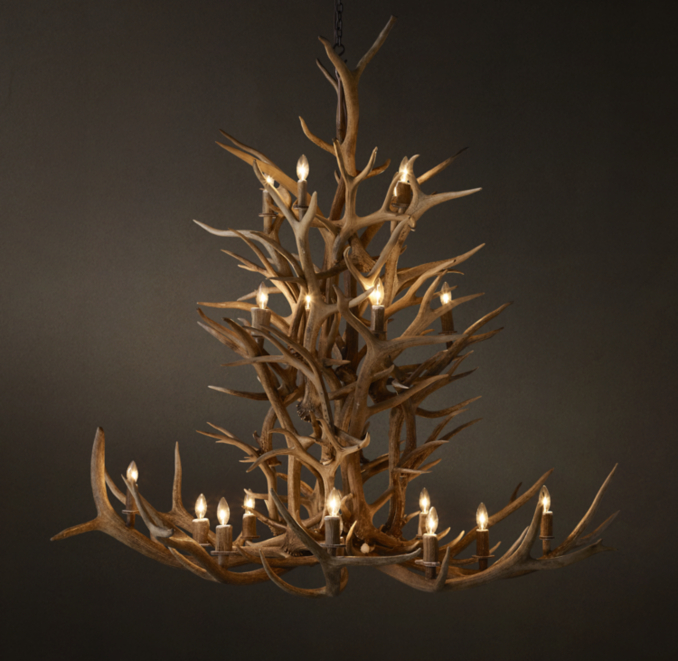 Front view of Natural Antler Chandelier 66" 