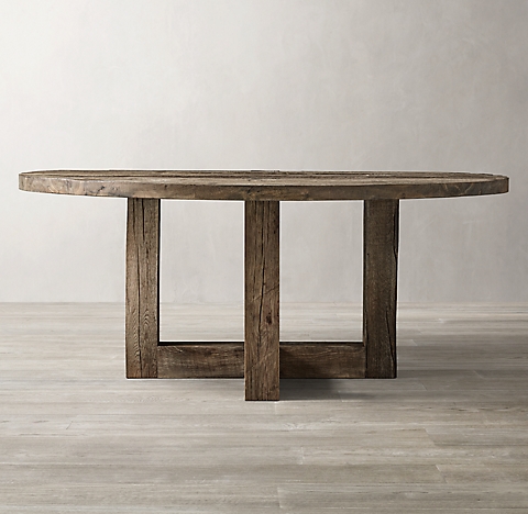 Reclaimed Rustic Oak Round Dining Table, Weathered Oak Round Dining Table