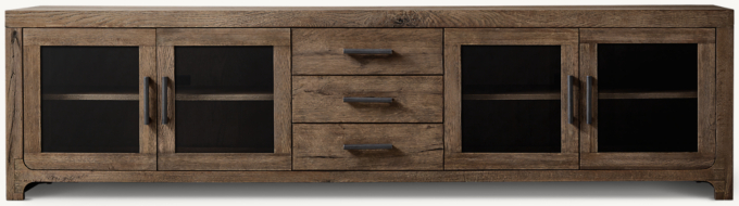 Davos Oak Oak Glass 4-door Media Console With Drawers