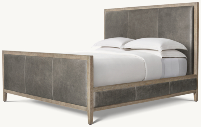 French Contemporary Leather Panel Bed with Footboard