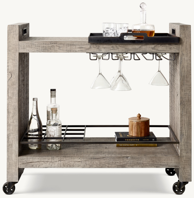 Front view of Aspen French Oak Bar Cart 