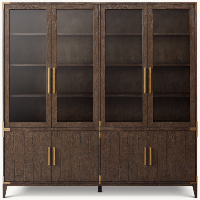 Cayden Campaign Glass 4-Door Sideboard & Hutch