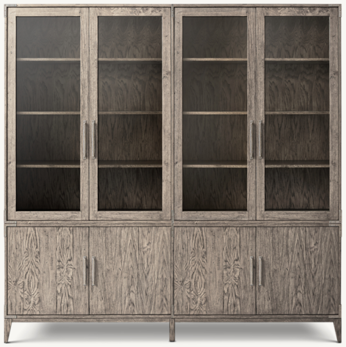 Cayden Campaign Glass 4-Door Sideboard & Hutch