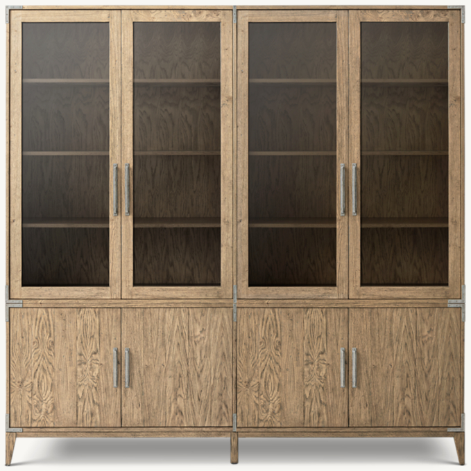 Cayden Campaign Glass 4-Door Sideboard & Hutch