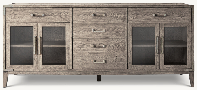 Cayden Campaign Glass 4-Door Dining Sideboard with Center Drawers