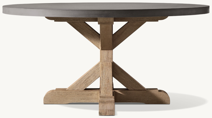 Belgian Trestle Concrete & Teak Round Dining Table