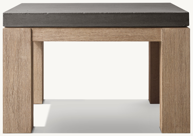 Vue de Face - Belge à Tréteaux - Table D'Appoint Carrée en Béton et Teck - Béton Foncé