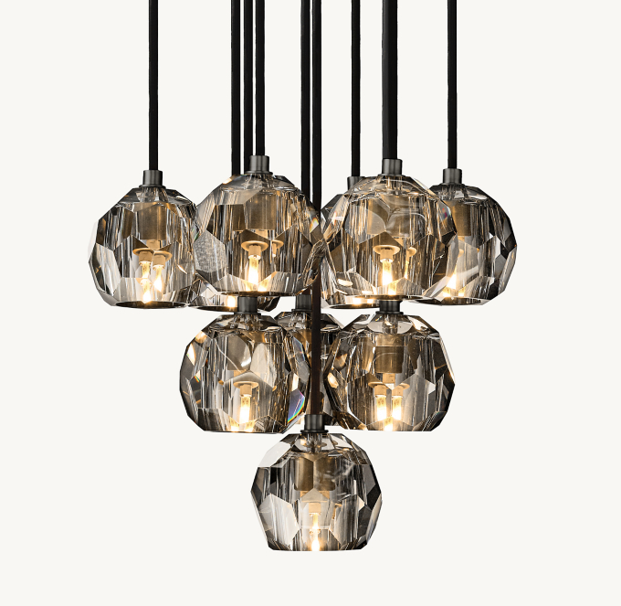 Boule De Cristal Smoke Glass Round Cluster Chandelier 14\"