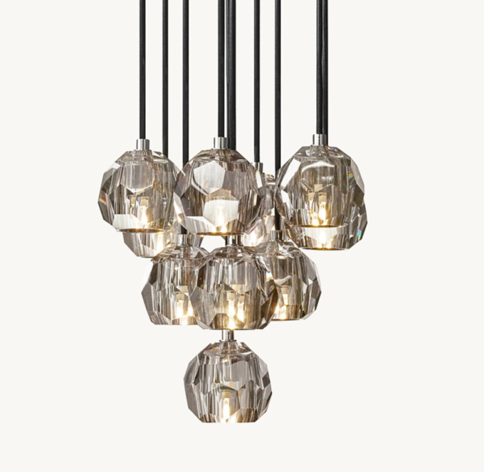 Boule De Cristal Smoke Glass Round Cluster Chandelier 14\"