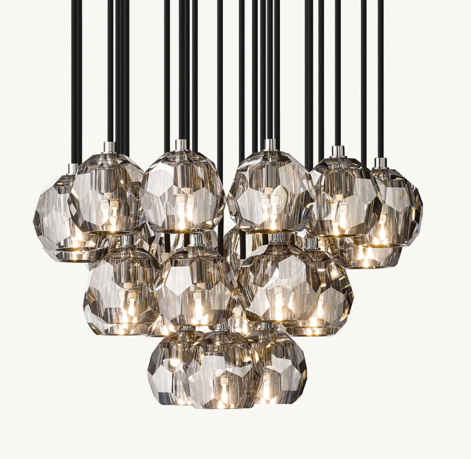 Boule De Cristal Smoke Glass Round Cluster Chandelier 24\"