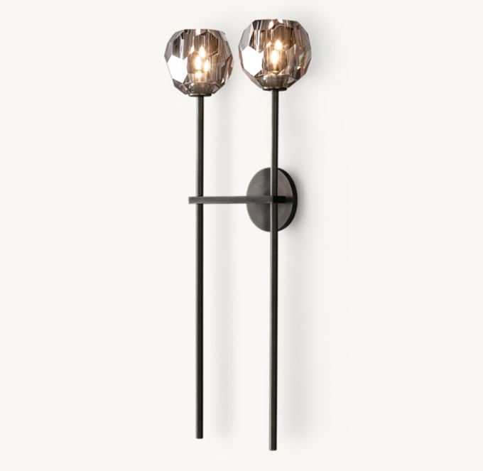 Boule De Cristal Smoke Glass Grand Double Sconce