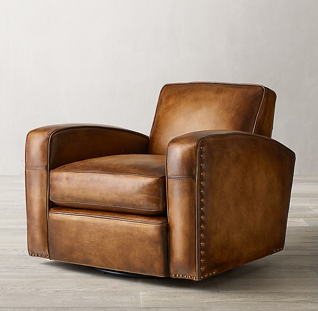 Library Leather Swivel Chair, Classic Leather Library Sectional